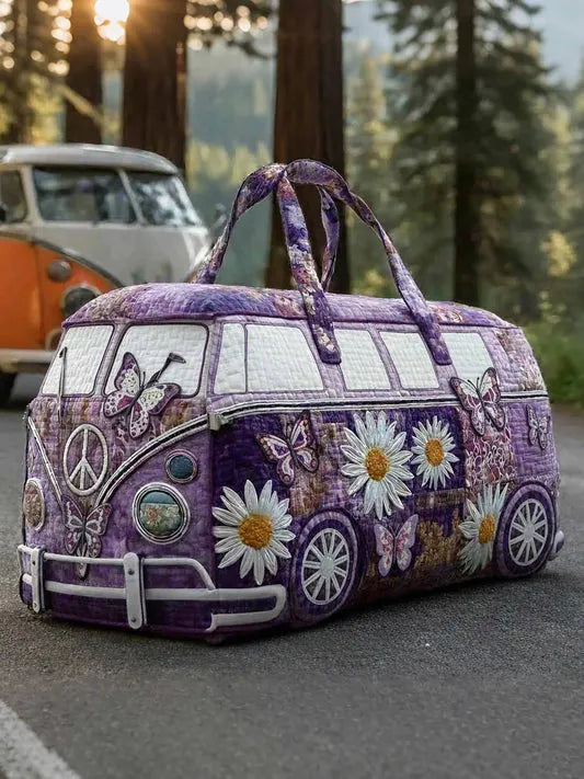 RetroBloom - Ταξιδιωτική τσάντα με καπιτονέ και vintage σχέδιο τροχόσπιτου