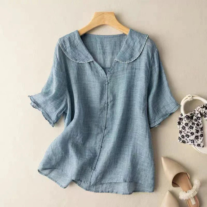 Σωτηρία - Κομψή μπλούζα με κοντό μανίκι από λινό