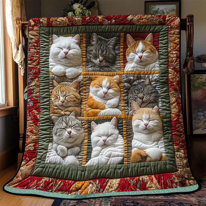 CozyCats - Κουβέρτα με τυπωμένα βασιλικά γατάκια που κοιμούνται