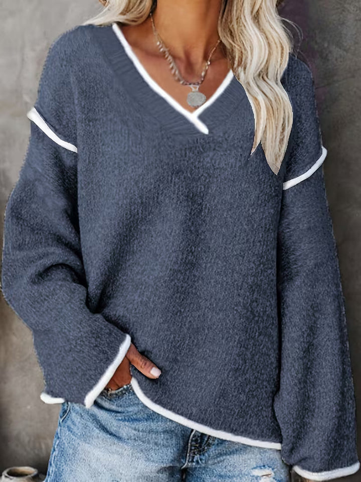 Ginny - Casual πουλόβερ με μακριά μανίκια και V-Λαιμός