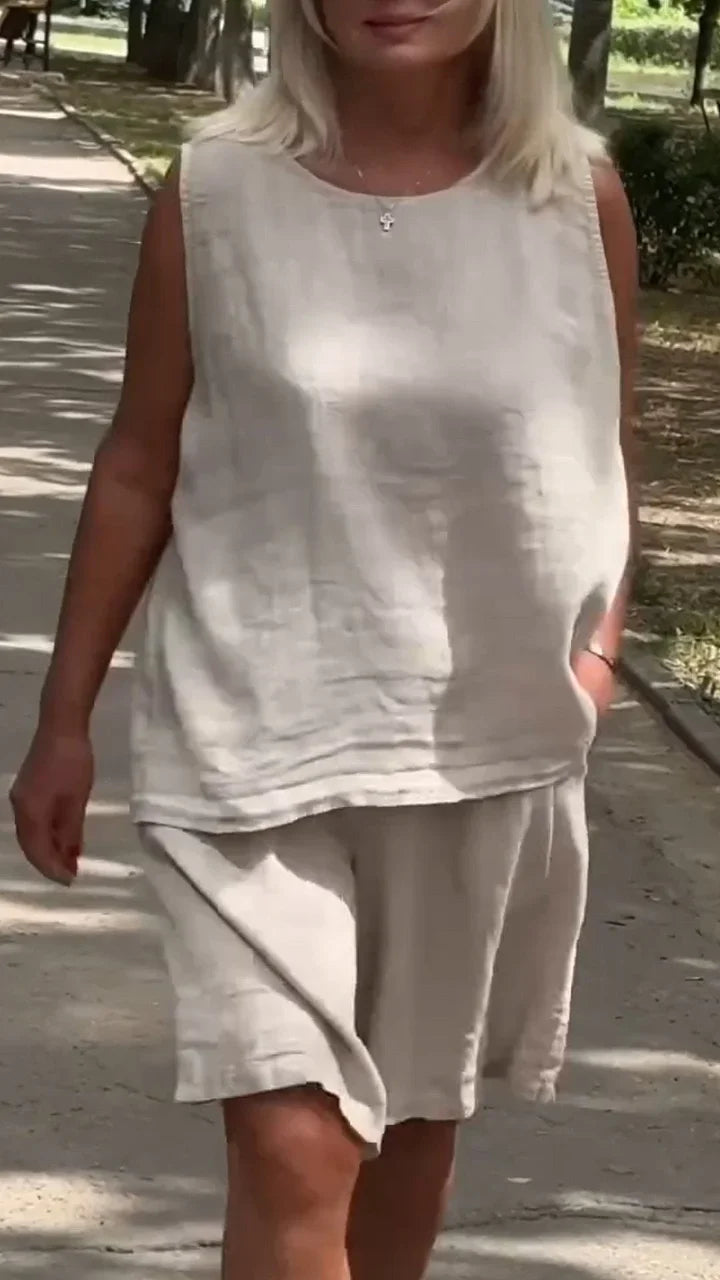 Jileana - Αεριζόμενη μπλούζα χωρίς μανίκια και φαρδιά σορτς