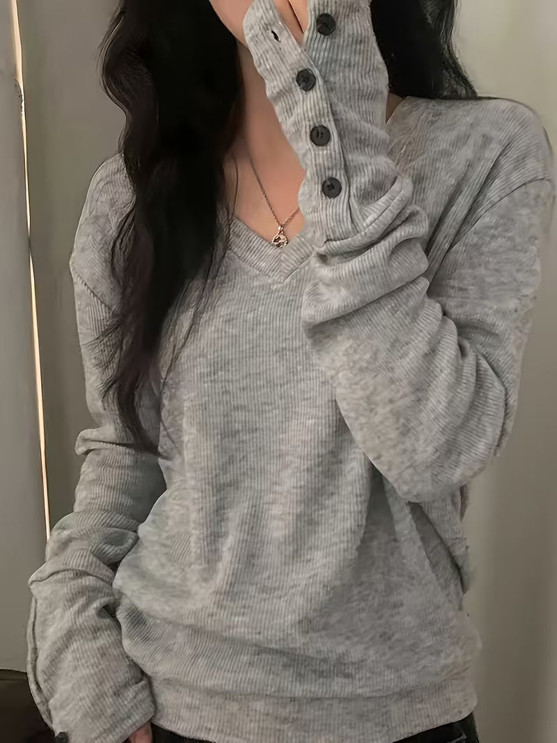 Kebina - Πουλόβερ με V-neck, ραβδωτό ύφασμα και μανσέτες με κουμπιά