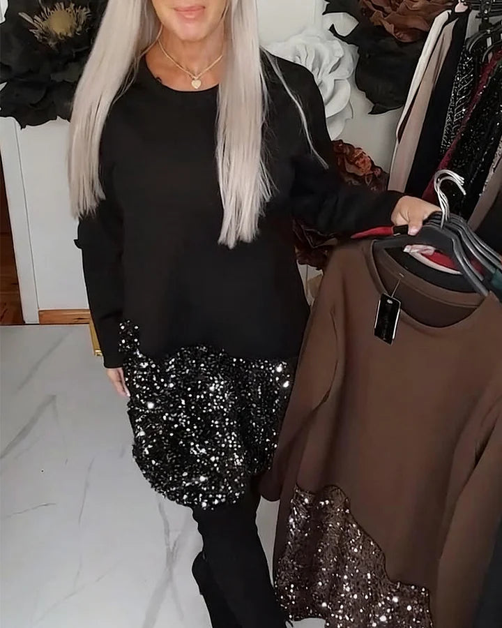 Ksenija - Φόρεμα με στρογγυλό λαιμό και πατσερπό με πούλιες