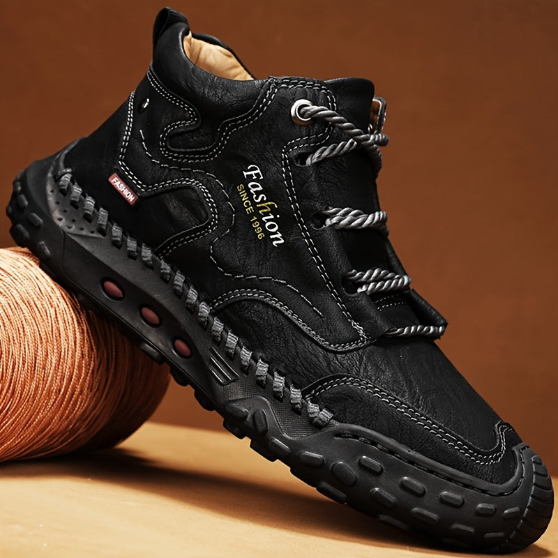 Kolman - Casual δερμάτινα μποτάκια με κορδόνια και αντιολισθητική σόλα