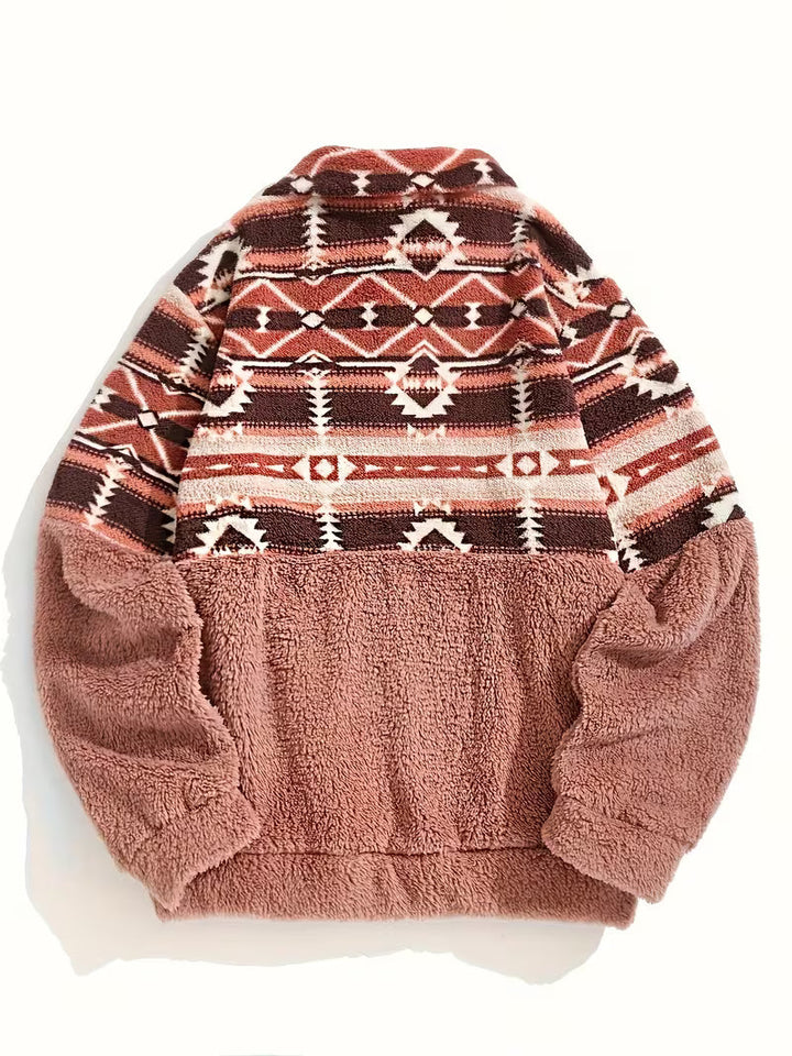 Limina - Φούτερ Teddy με μισό φερμουάρ και γεωμετρικό μοτίβο