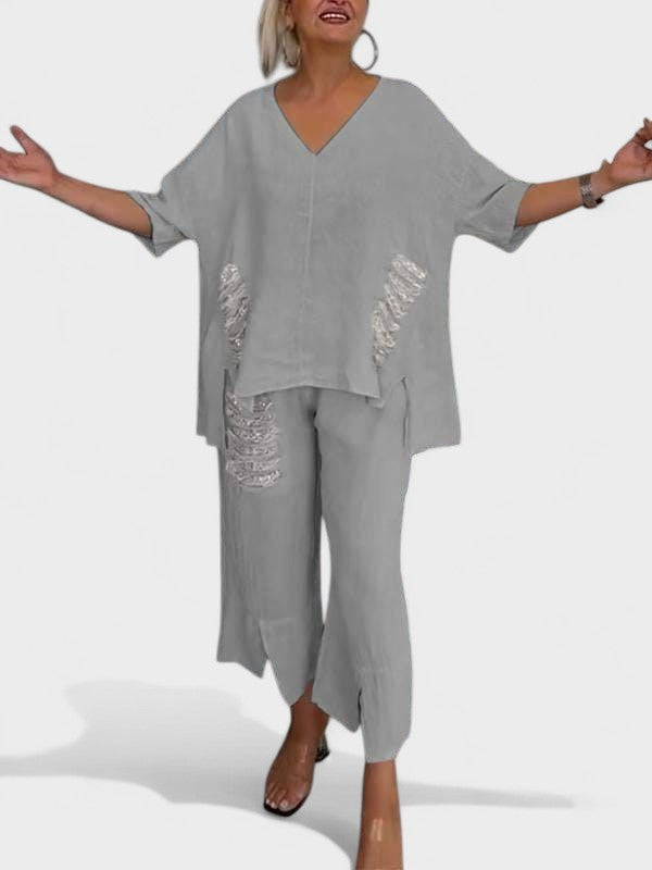 Raisa - Σετ δύο τεμαχίων με V-neck για το καλοκαίρι
