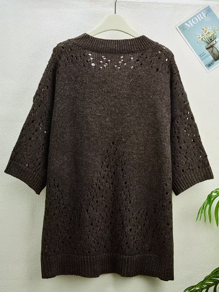 Bimashi - Φαρδύ πουλόβερ με μακριά μανίκια και V-neck