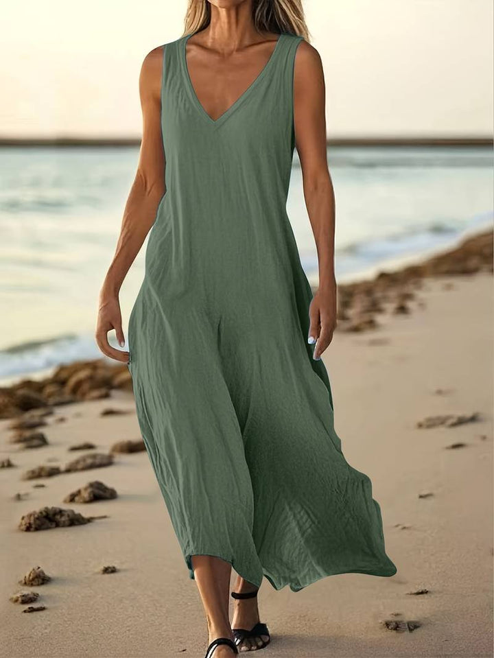 Brina - Κομψό μακρύ φόρεμα χωρίς μανίκια με V-neck