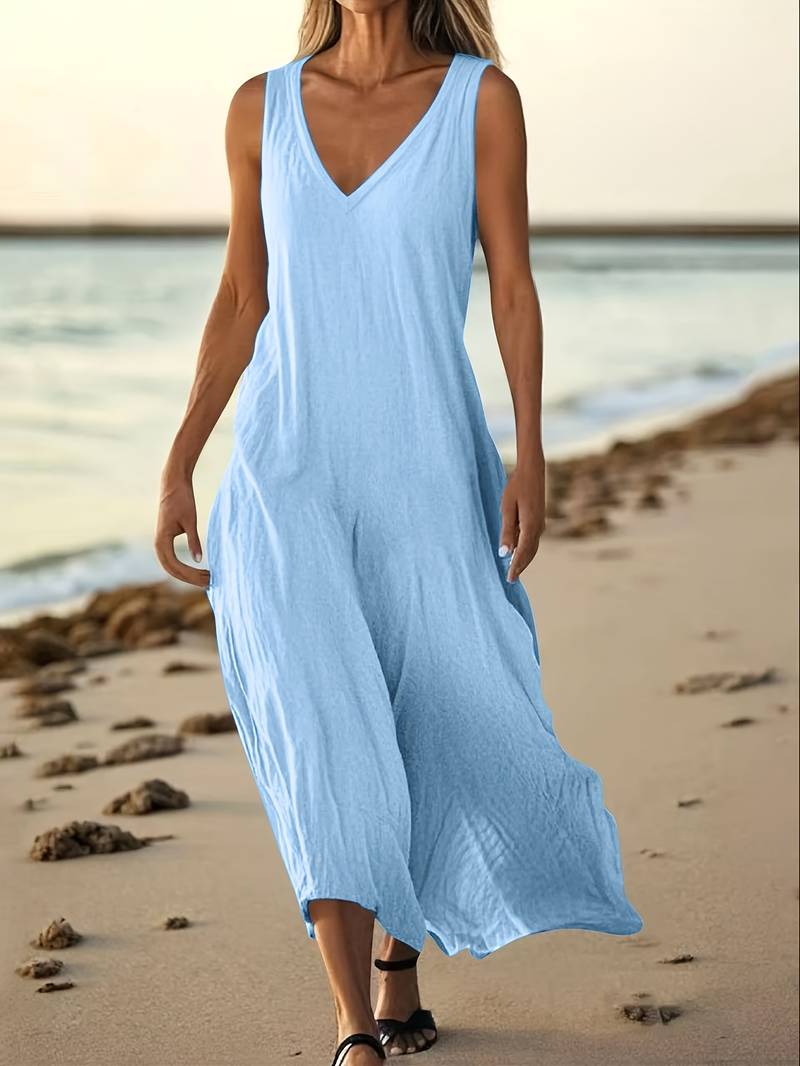 Brina - Κομψό μακρύ φόρεμα χωρίς μανίκια με V-neck