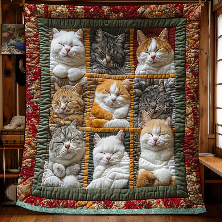 CozyCats - Κουβέρτα με τυπωμένα βασιλικά γατάκια που κοιμούνται