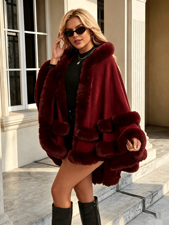 Toriann - Winter Fur-Lined Hooded Cardigan With Open Front