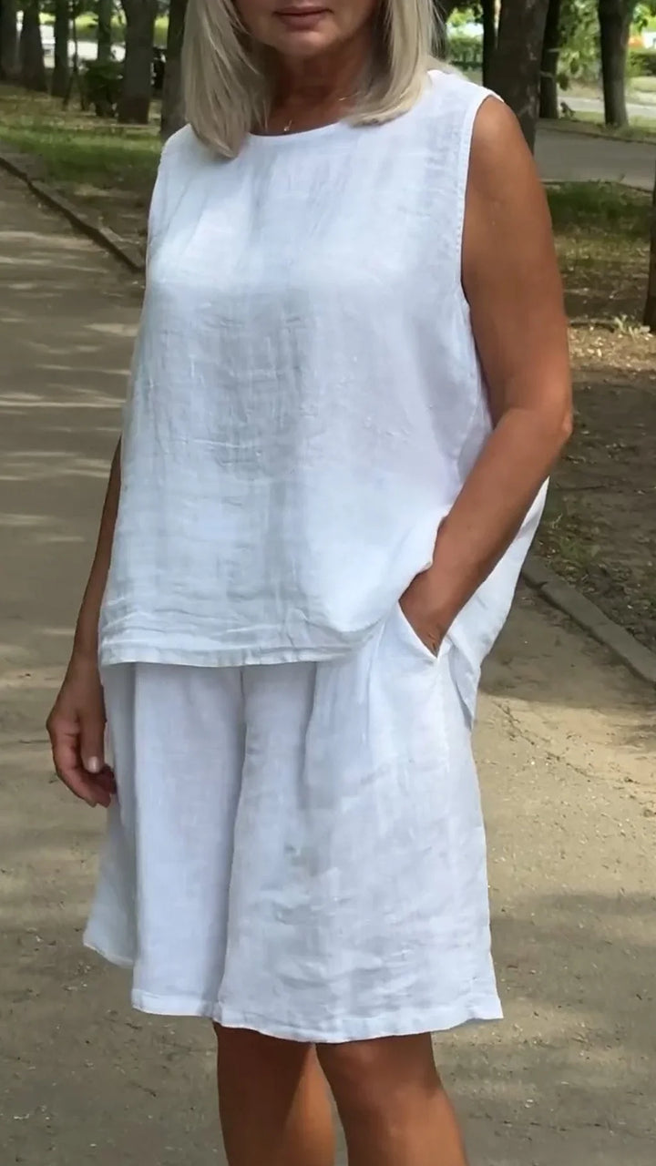 Jileana - Αεριζόμενη μπλούζα χωρίς μανίκια και φαρδιά σορτς