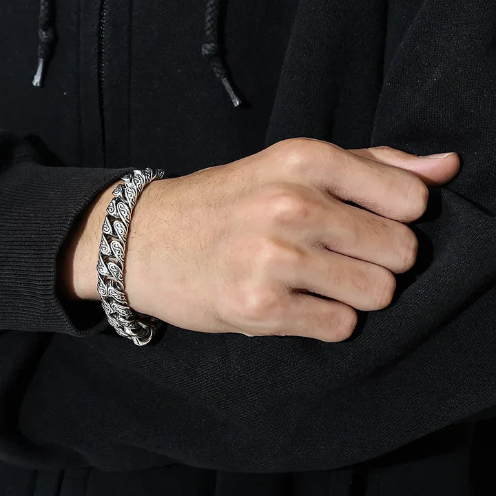 MotifLuxe - ασημένιο βραχιόλι με αραβουργημένο κούμπωμα