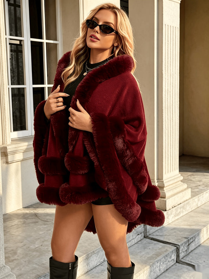 Toriann - Winter Fur-Lined Hooded Cardigan With Open Front