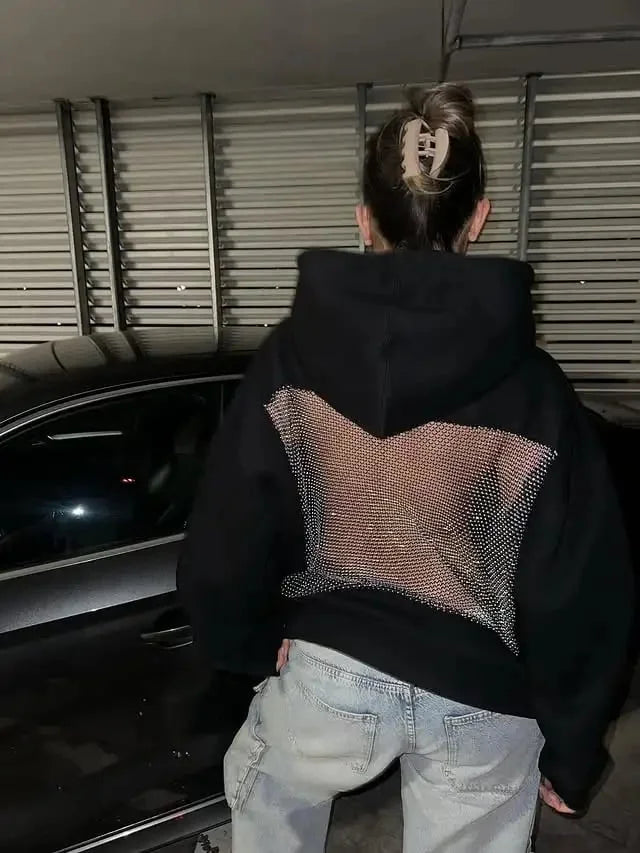 Yasmina - Φούτερ με γυαλιστερή πλέξη και ανοιχτή πλάτη