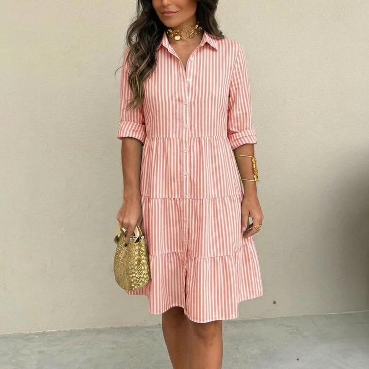 Renatia - Φόρεμα με ρίγες και κουμπιά