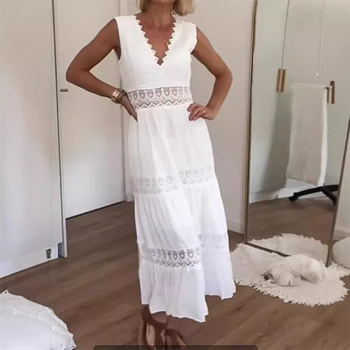 Melyssa - Μακρύ φόρεμα με δαντέλα στην πλάτη και V-Λαιμός