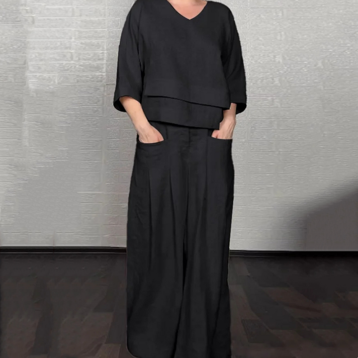 Louna - Κομψό βαμβακερό και λινό κοστούμι δύο τεμαχίων