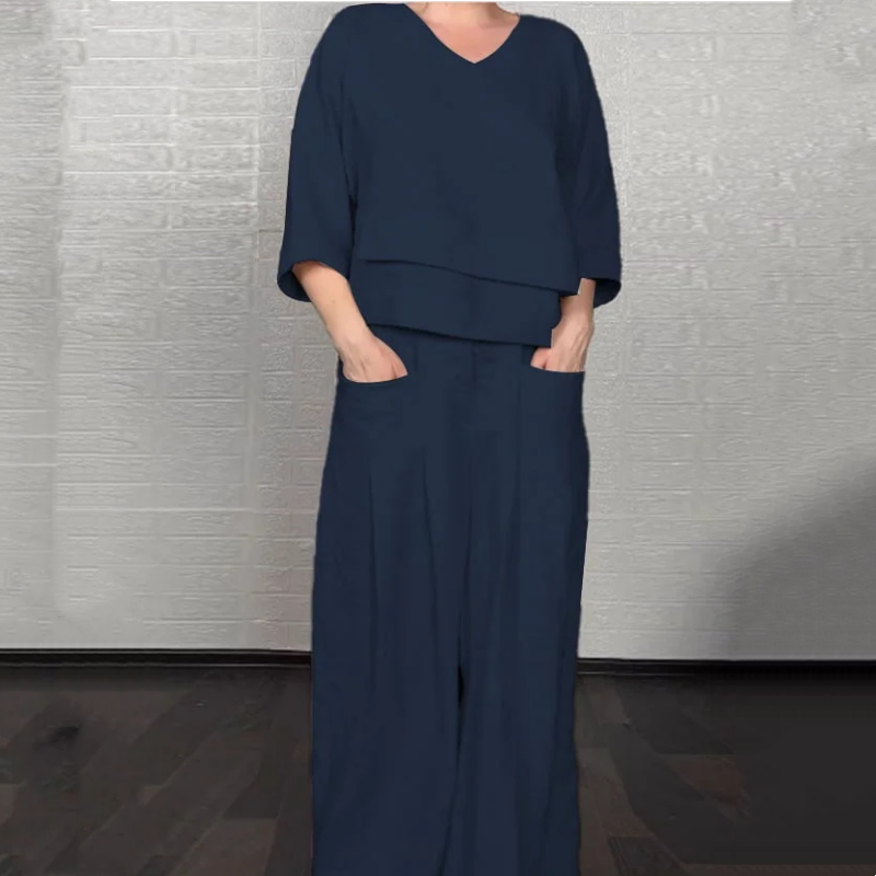 Louna - Κομψό βαμβακερό και λινό κοστούμι δύο τεμαχίων