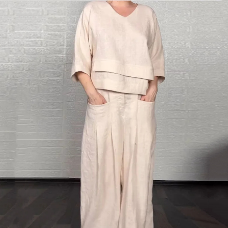 Louna - Κομψό βαμβακερό και λινό κοστούμι δύο τεμαχίων