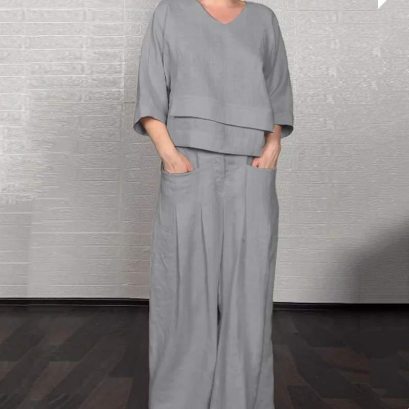 Louna - Κομψό βαμβακερό και λινό κοστούμι δύο τεμαχίων