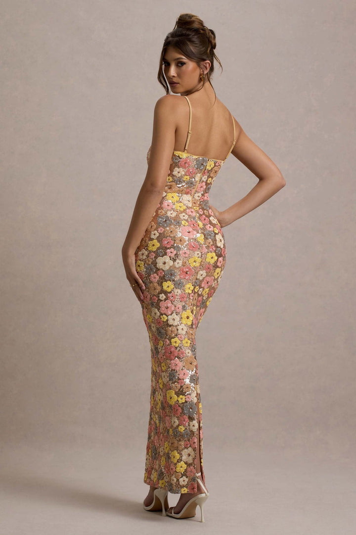 Lolita - Floral Sequin Spaghetti Lolita - Μακρύ φόρεμα με λεπτές τιράντες και λουλουδάτο σχέδιο με πούλιεςMaxi Dress