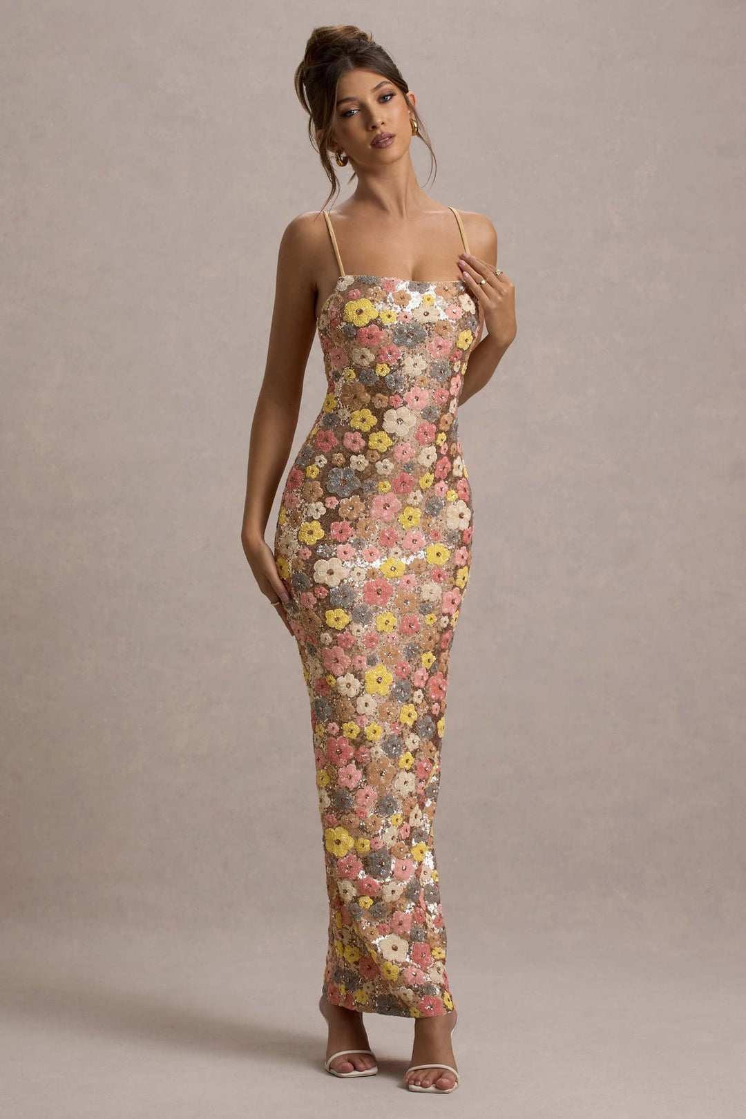Lolita - Floral Sequin Spaghetti Lolita - Μακρύ φόρεμα με λεπτές τιράντες και λουλουδάτο σχέδιο με πούλιεςMaxi Dress